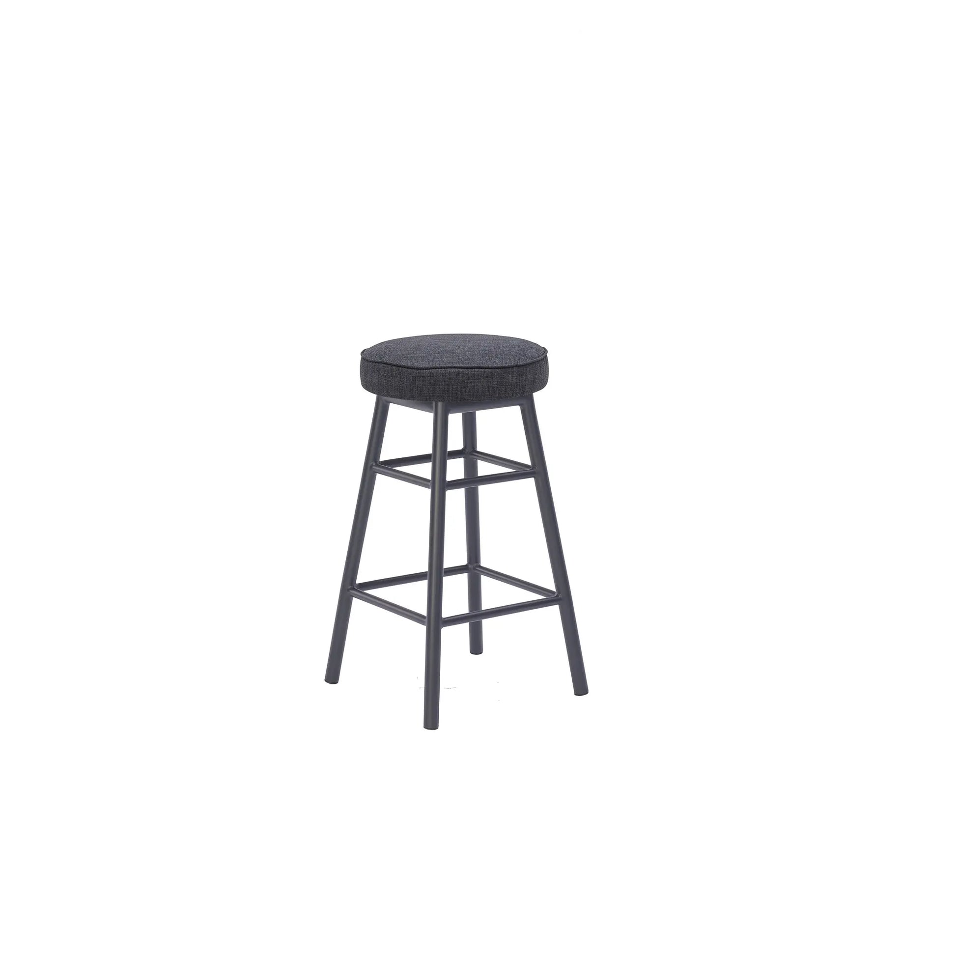 Dan Alu Bar Stool Black - Upholstered Seat - Karl Dark Grey