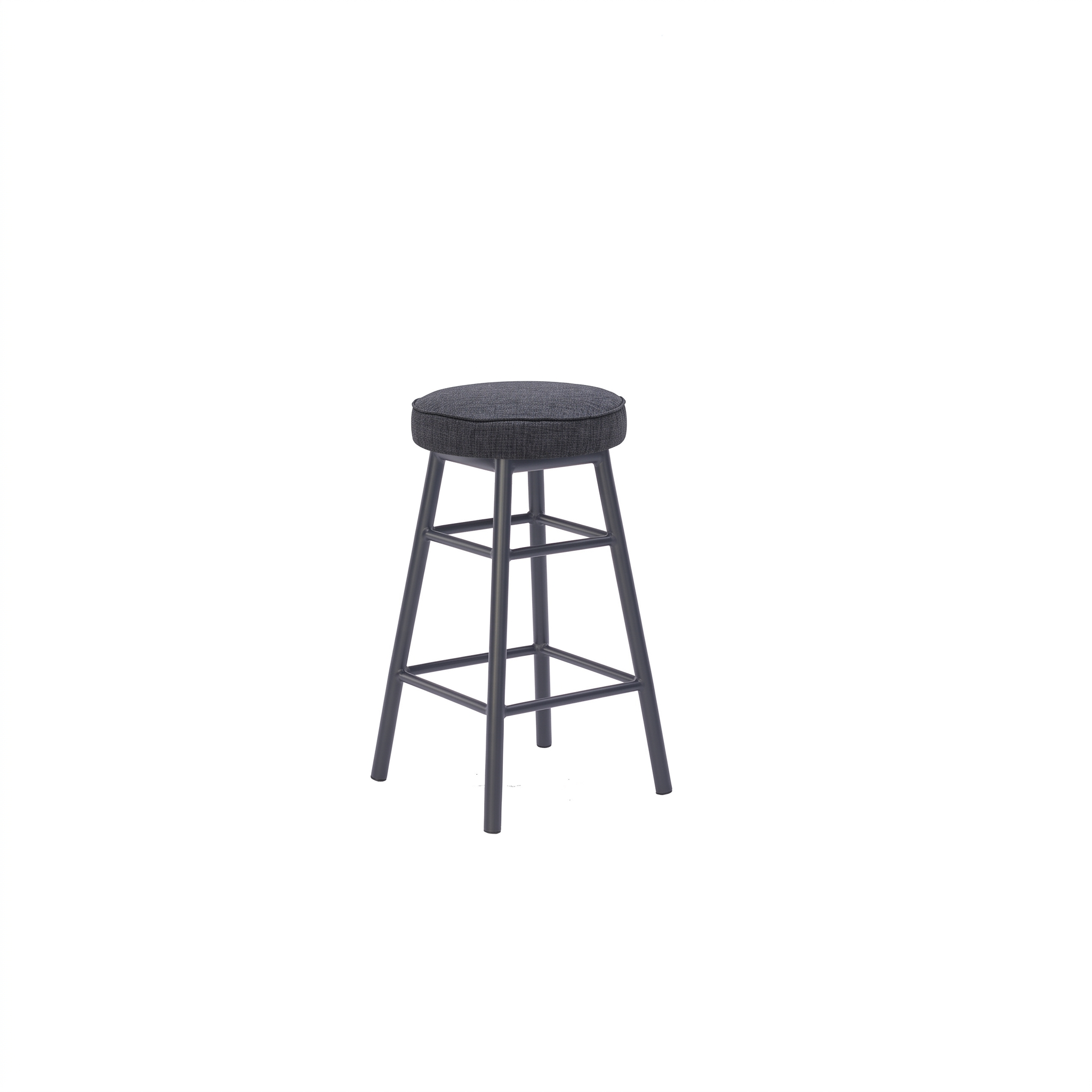 Dan Alu Bar Stool Black - Upholstered Seat - Karl Dark Grey