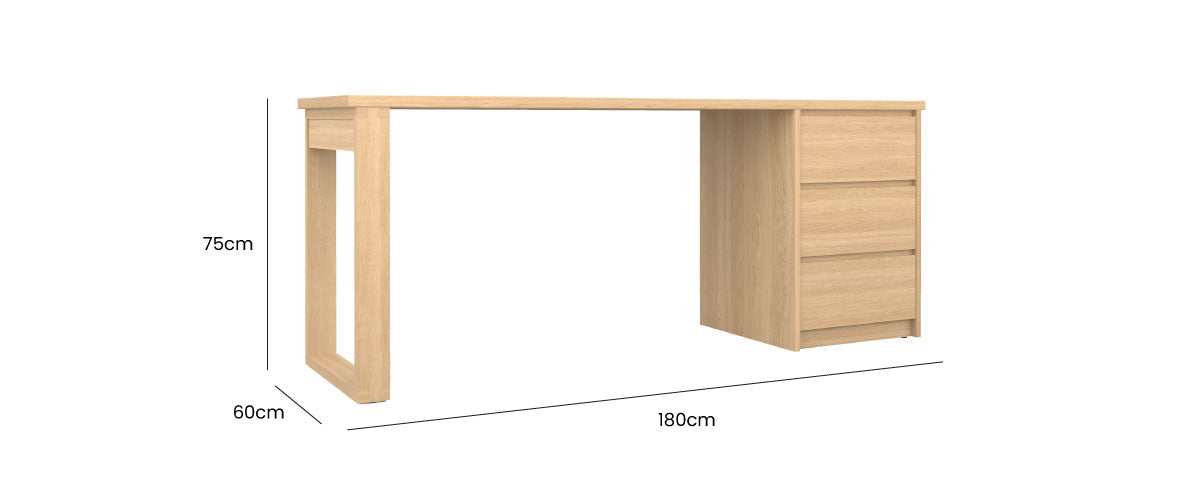 Kara 3 Drawer Desk 180