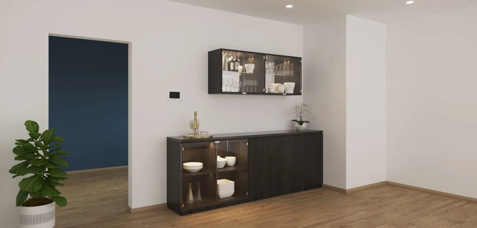 Built-In Bar & Display Unit – Black Open Pore Oak Veneer   Wintons Teak