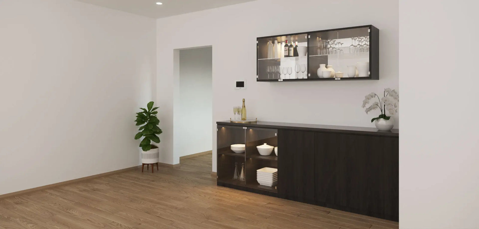 Built-In Bar & Display Unit – Black Open Pore Oak Veneer   Wintons Teak