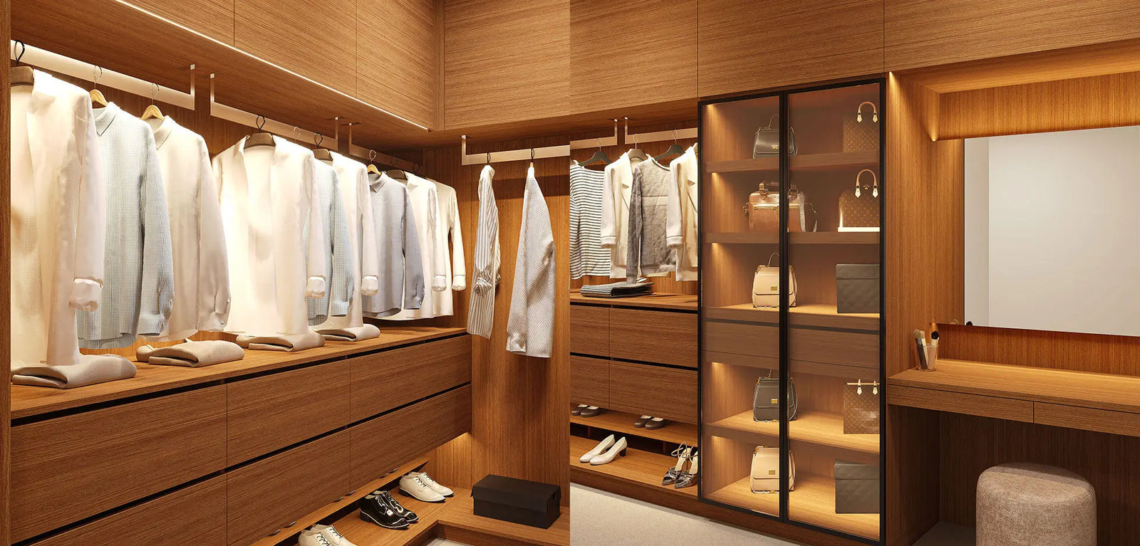 Luxury Walnut Walk-In Robe with Integrated LED Lighting   Wintons Teak