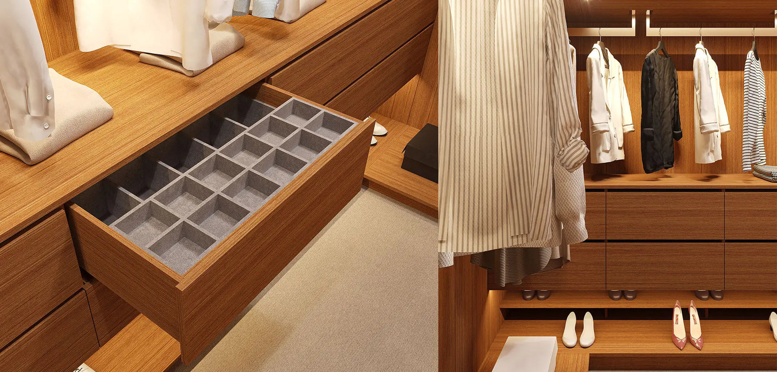 Luxury Walnut Walk-In Robe with Integrated LED Lighting   Wintons Teak