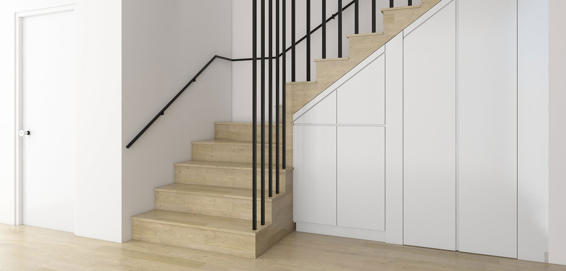 Under-Stairs Walk-In Storage with Pull-Out Shoe Cabinet