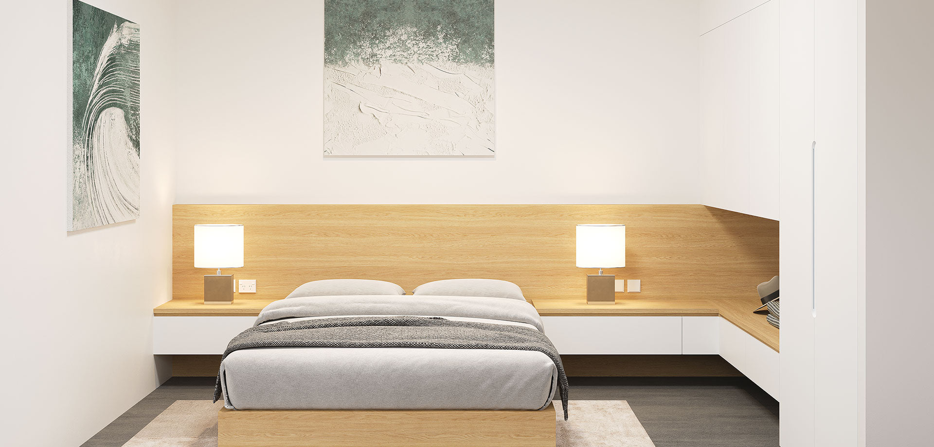 Full-Room Bedroom Suite with Integrated Wardrobe & Study