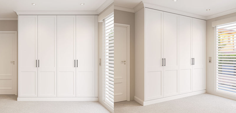 A Traditional Revival Built-In Wardrobe with Shaker Doors