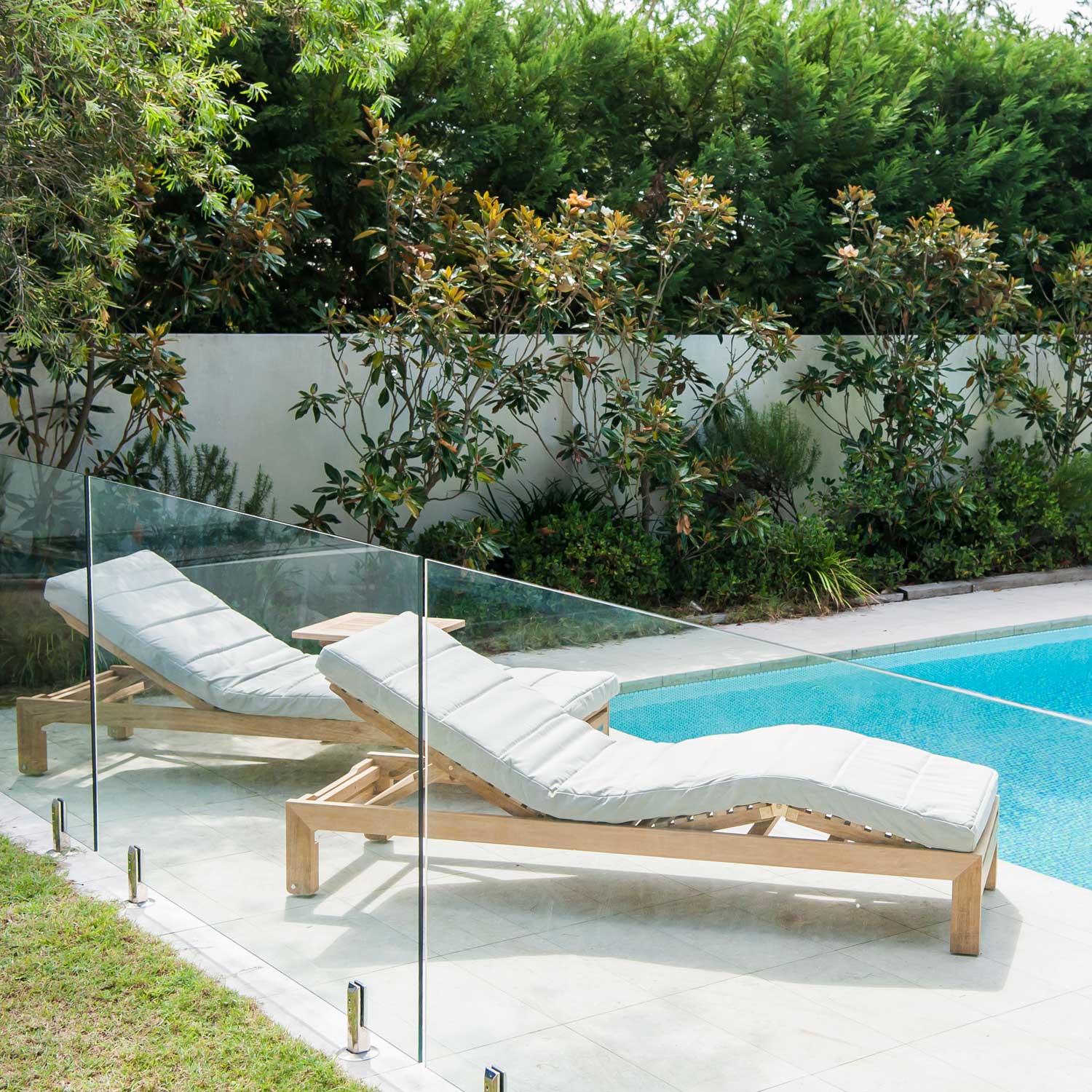 Azure Teak Sunlounger - Sunbrella Granite Grey