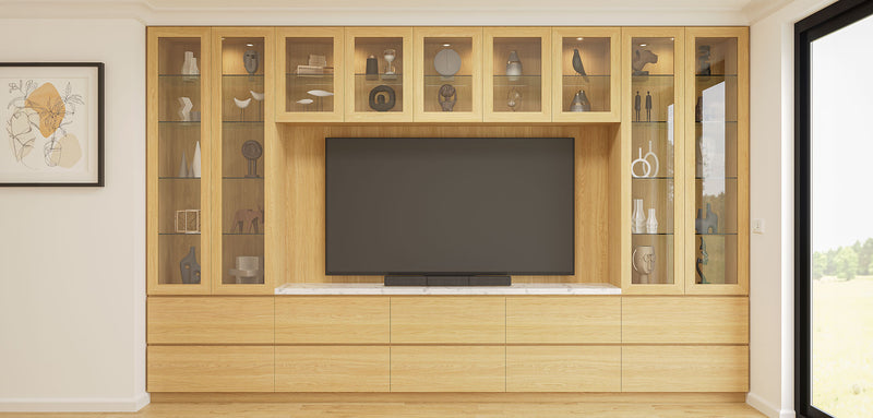 TV Unit with Display Cabinet and Drawer Storage