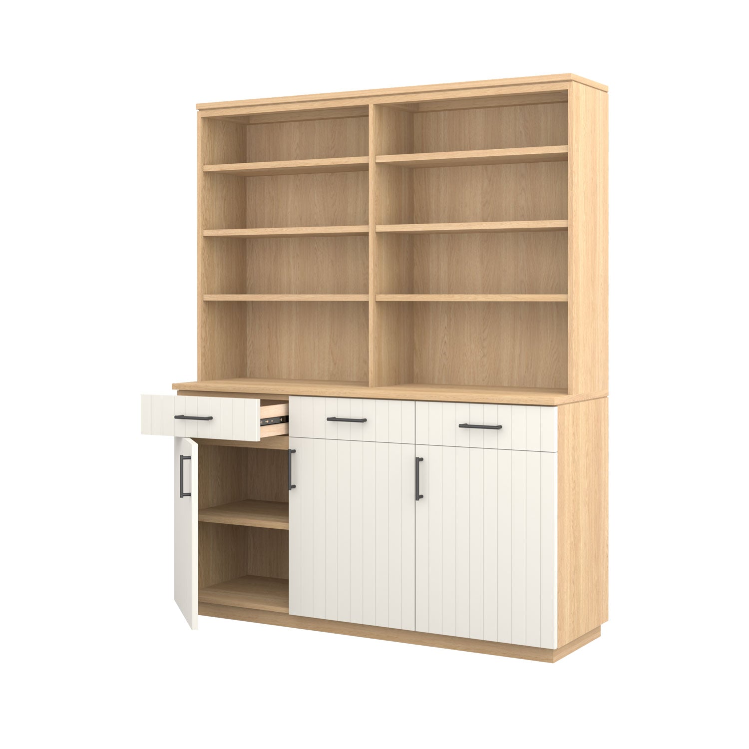 Booker 3 Door Buffet Bookcase 160 - Oak/White / Oak Veneer