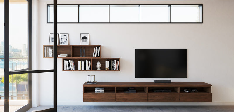 Wall-Mounted TV Unit and Open Shelves