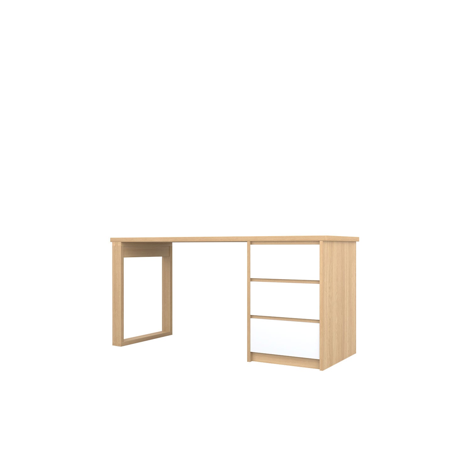 Kara 3 Drawer Desk - L160 / Oak/White