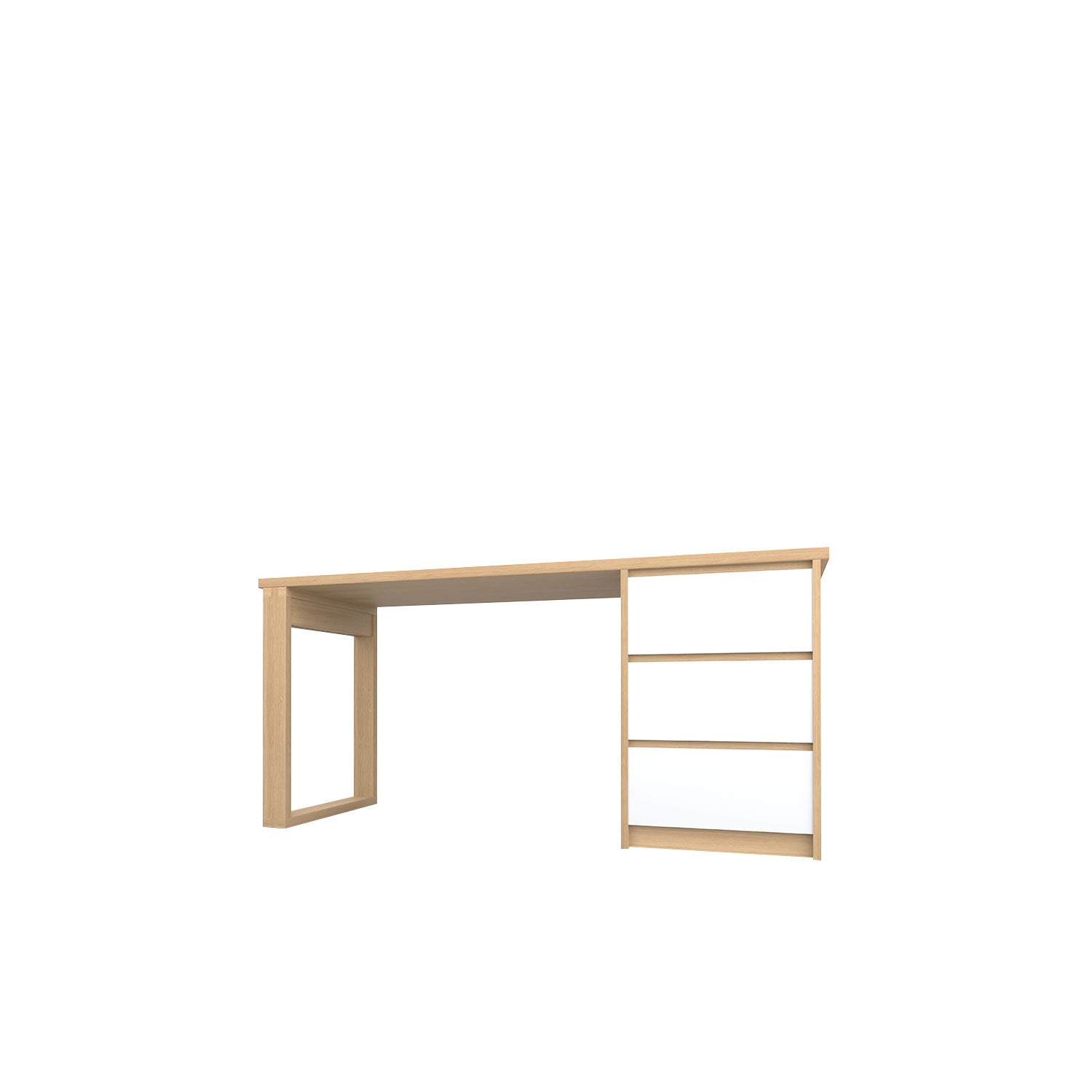 Kara 3 Drawer Desk - L160 / Oak/White