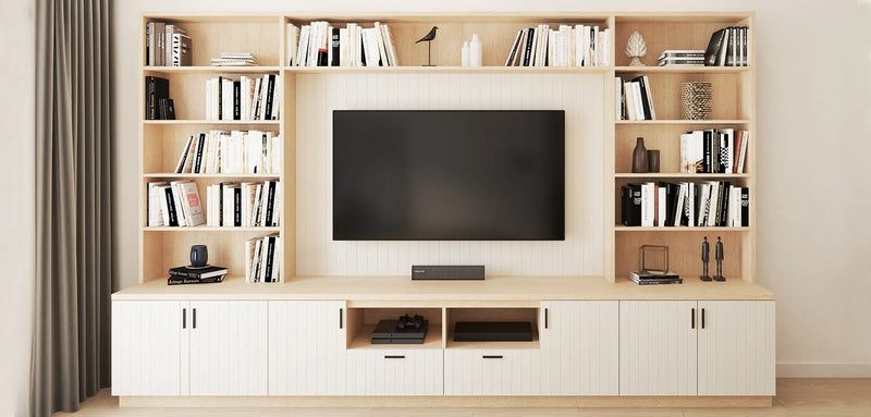 Coastal-Inspired Built-In TV Unit & Bookcase in Whitewashed Oak