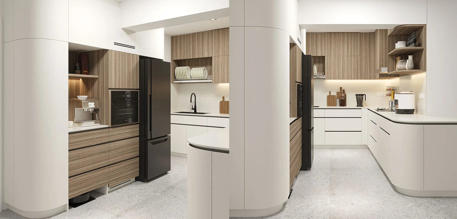 Fluid Kitchen Design with Integrated Storage