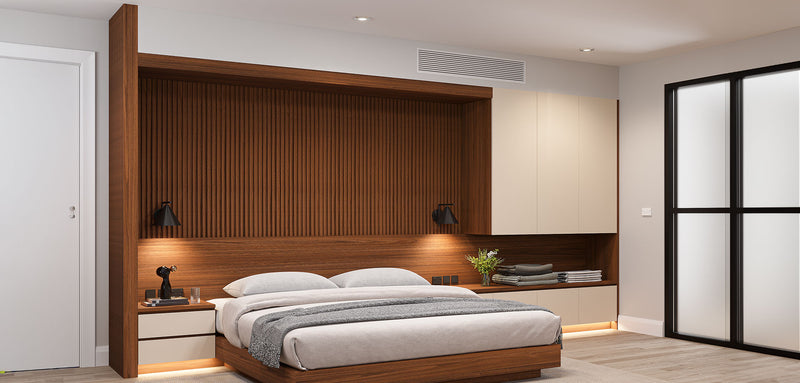 Walnut Bedroom Wall Unit with Built-In King Bed Frame