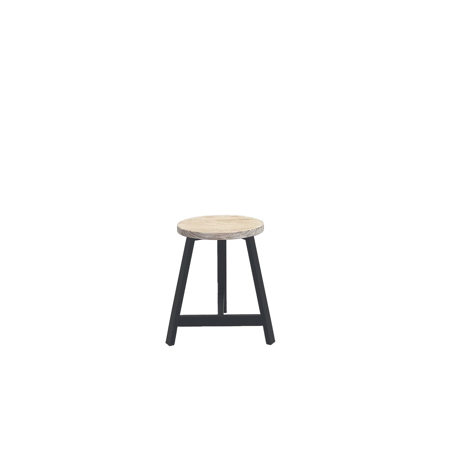 Oto Alu Dining Stool - Timber Seat - Black / White Wash Rustic