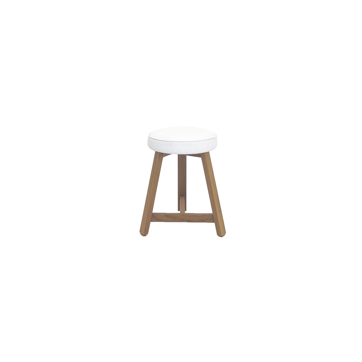 Oto Dining Stool Oak - Upholstered Seat - Faux Leather White