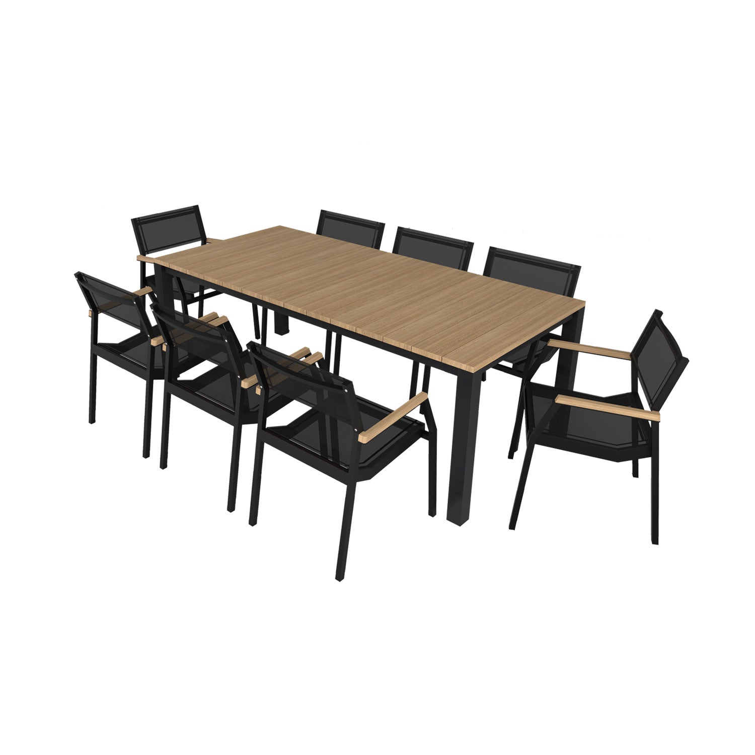 Piav Alu Table and Salma Chair Dining Set - Black - Piav Alu 210x100 + 8 Salma Alu Arm Black
