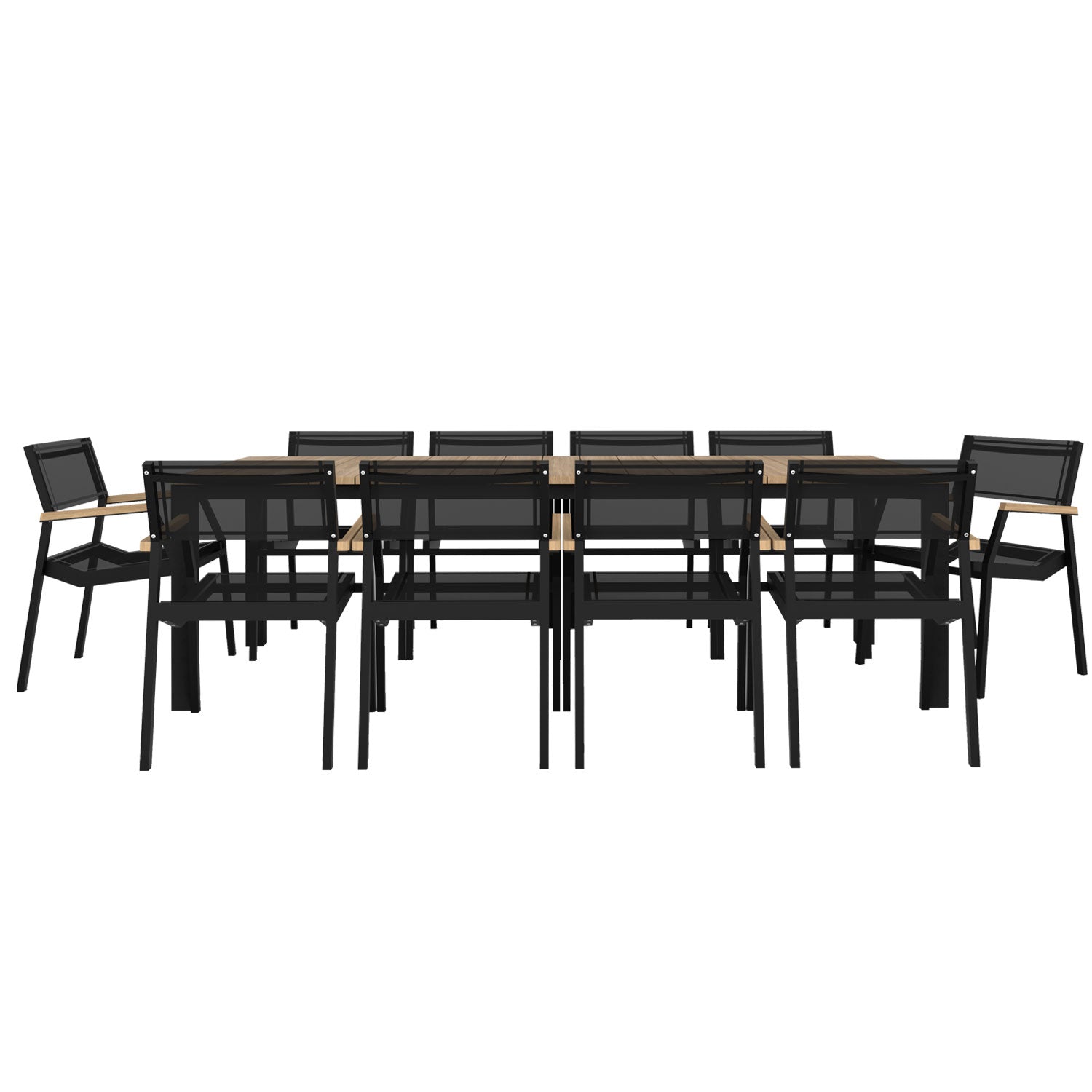 Piav Alu Table and Salma Chair Dining Set - Black - Piav Alu 250x100 + 10 Salma Alu Arm Black