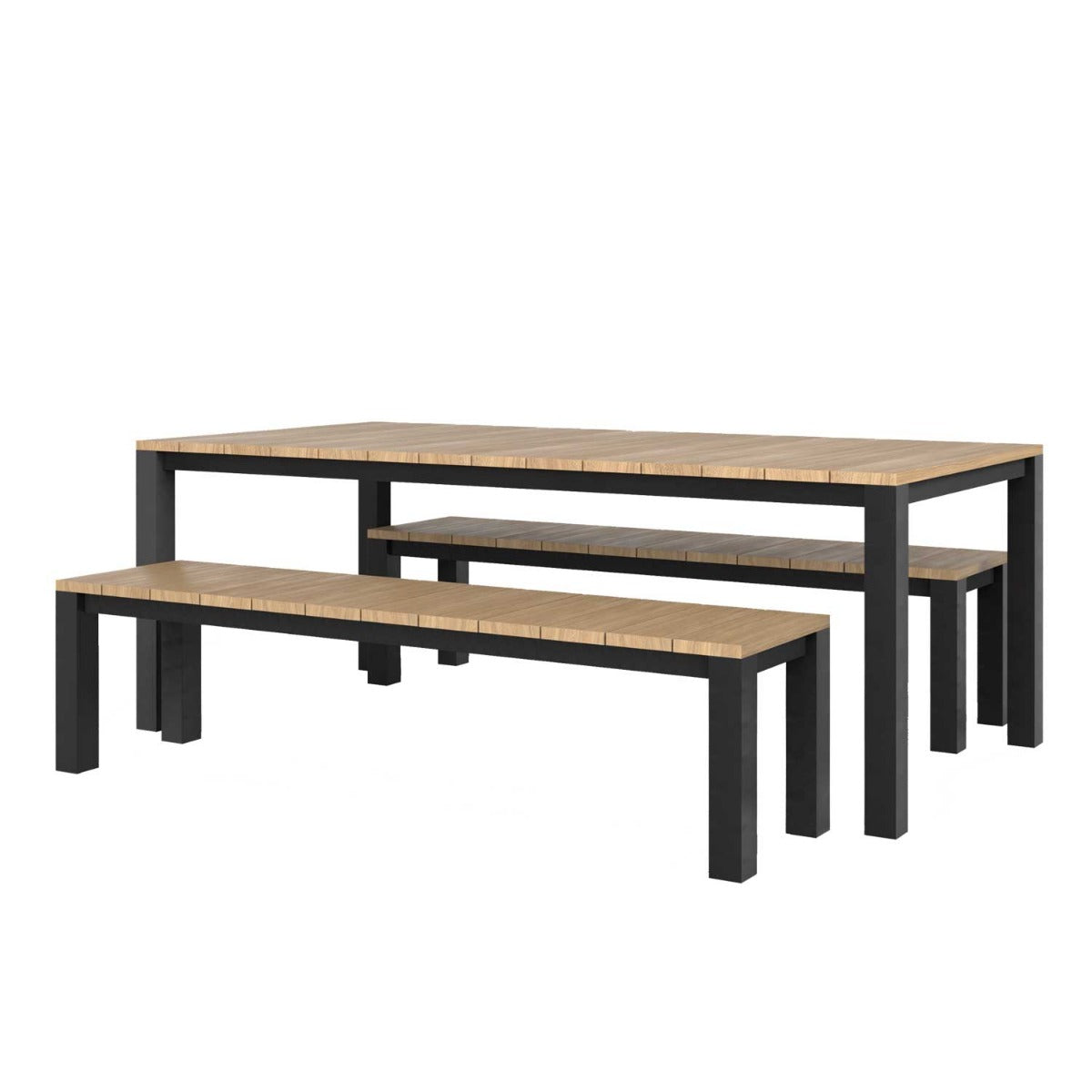 Piav Alu Table and Bench Dining Set - Black