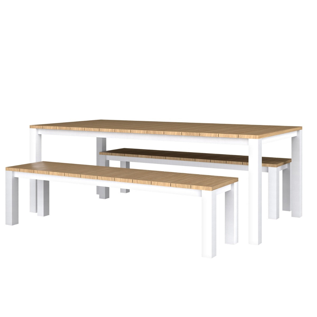 Piav Alu Table and Bench Dining Set - White