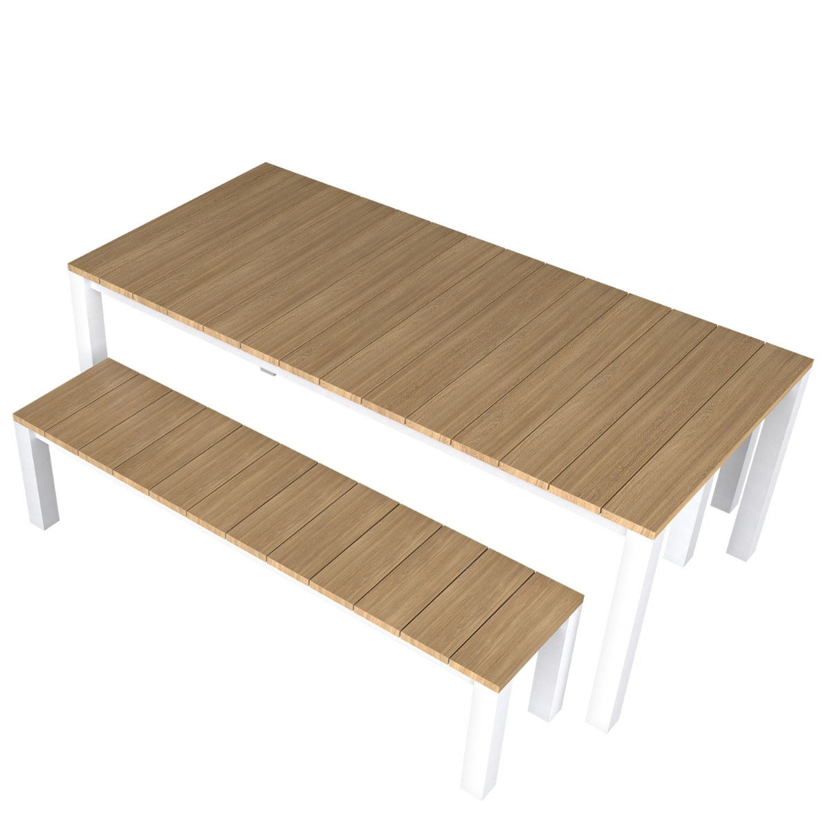 Piav Alu Table and Bench Dining Set - White
