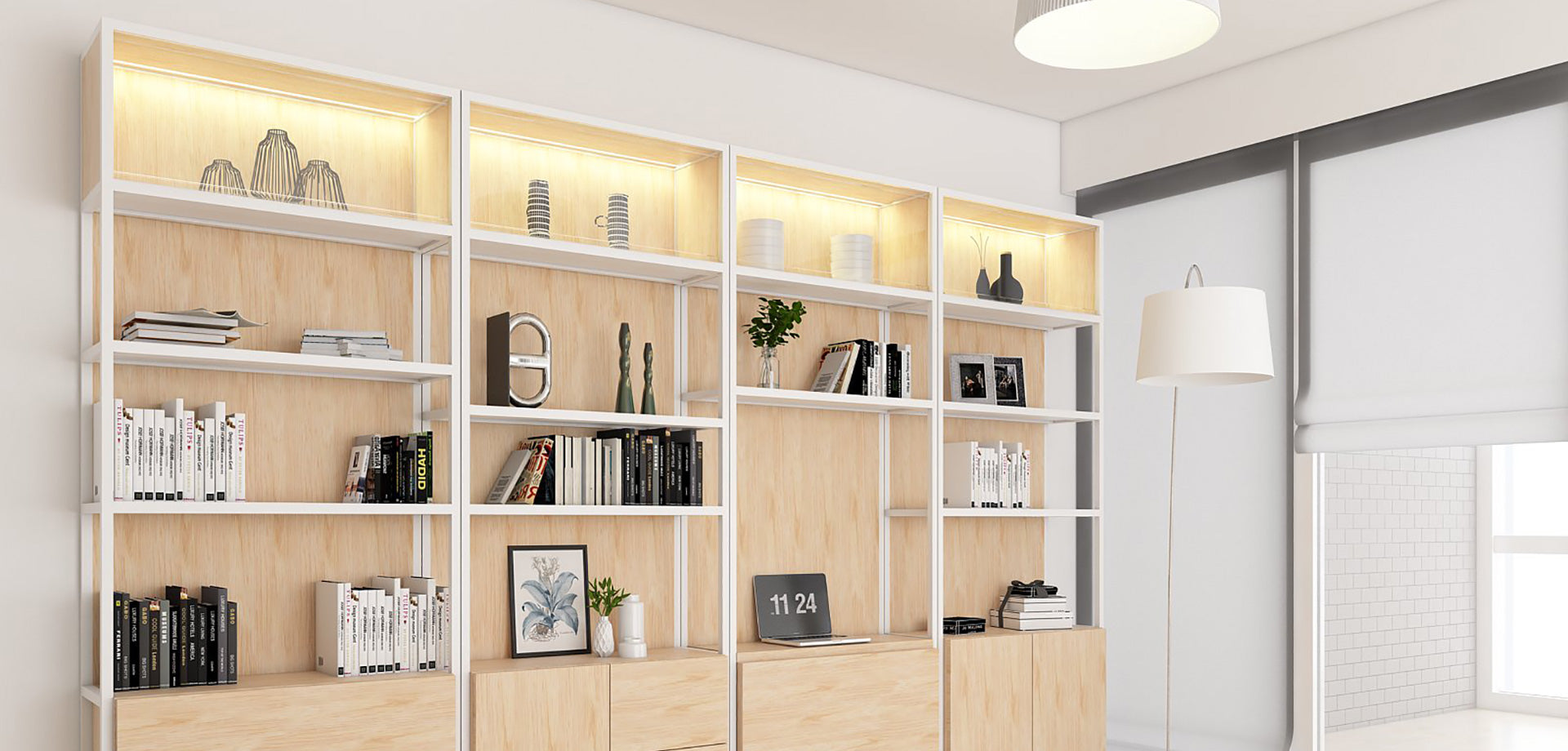 Bookshelf with Overhead Cabinet