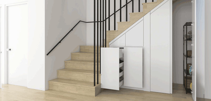Under-Stairs Walk-In Storage with Pull-Out Shoe Cabinet