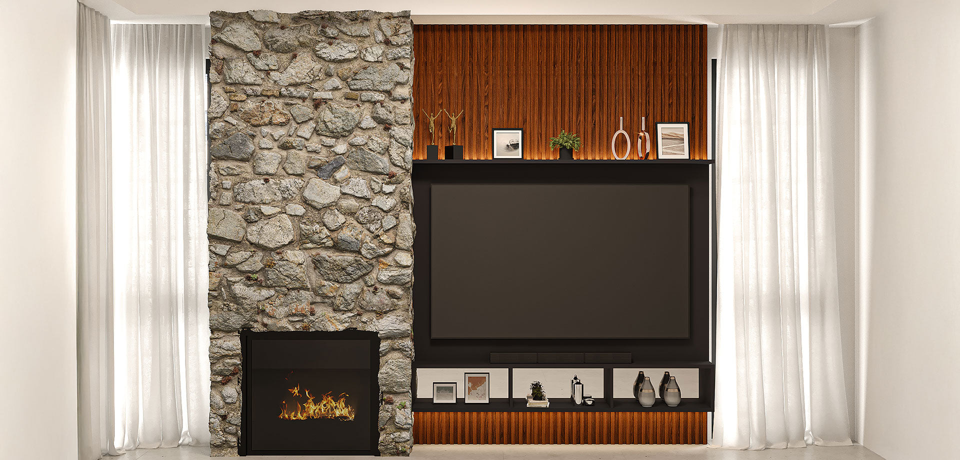 Slimline TV Panel in Black and Walnut