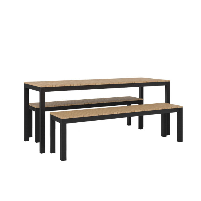 Narrow Width Tandem Alu Table and Bench Dining Set - Black - Tandem 180x70 + 2 Backless Bench
