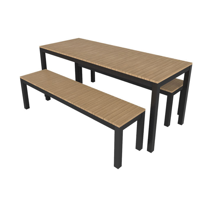 Narrow Width Tandem Alu Table and Bench Dining Set - Black - Tandem 180x70 + 2 Backless Bench
