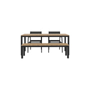 Narrow Width Tandem Alu Table, Bench and Salma Chair Dining Set - Black - Tandem 180x70 + Backless Bench + 2 Salma Sail Alu