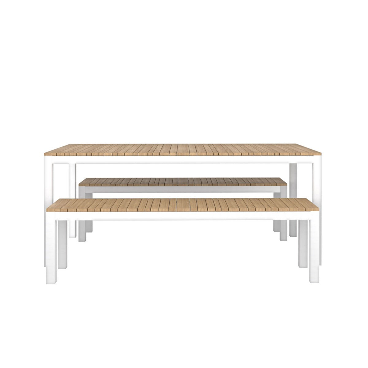 Tandem Alu Table and Bench Dining Set - White