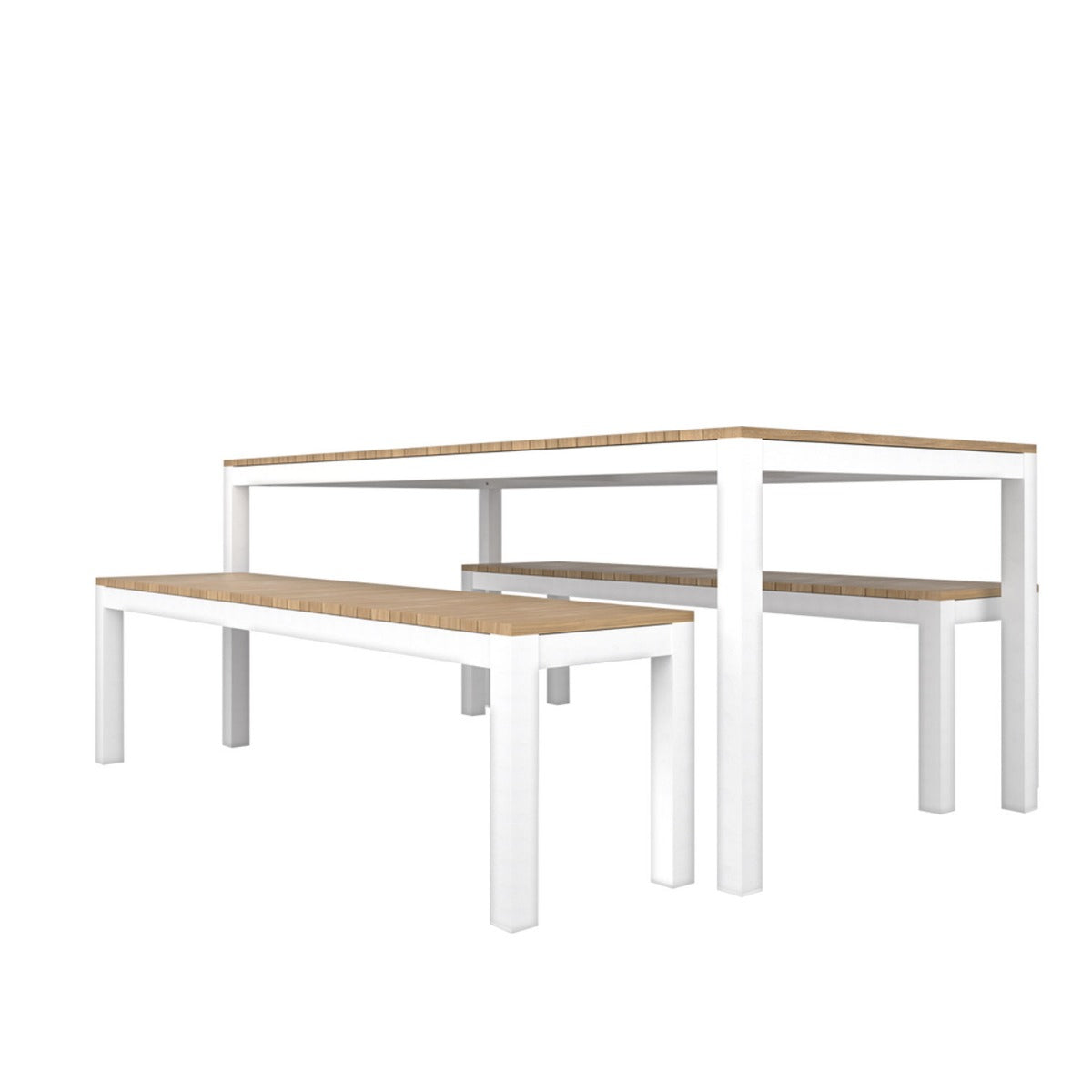 Tandem Alu Table and Bench Dining Set - White