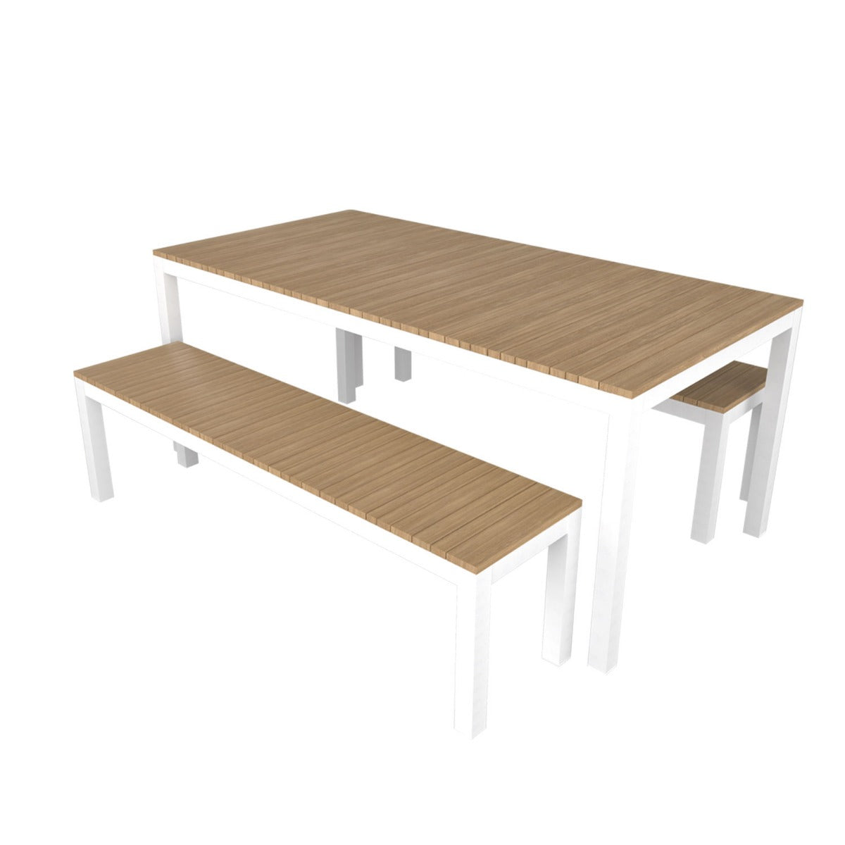 Tandem Alu Table and Bench Dining Set - White
