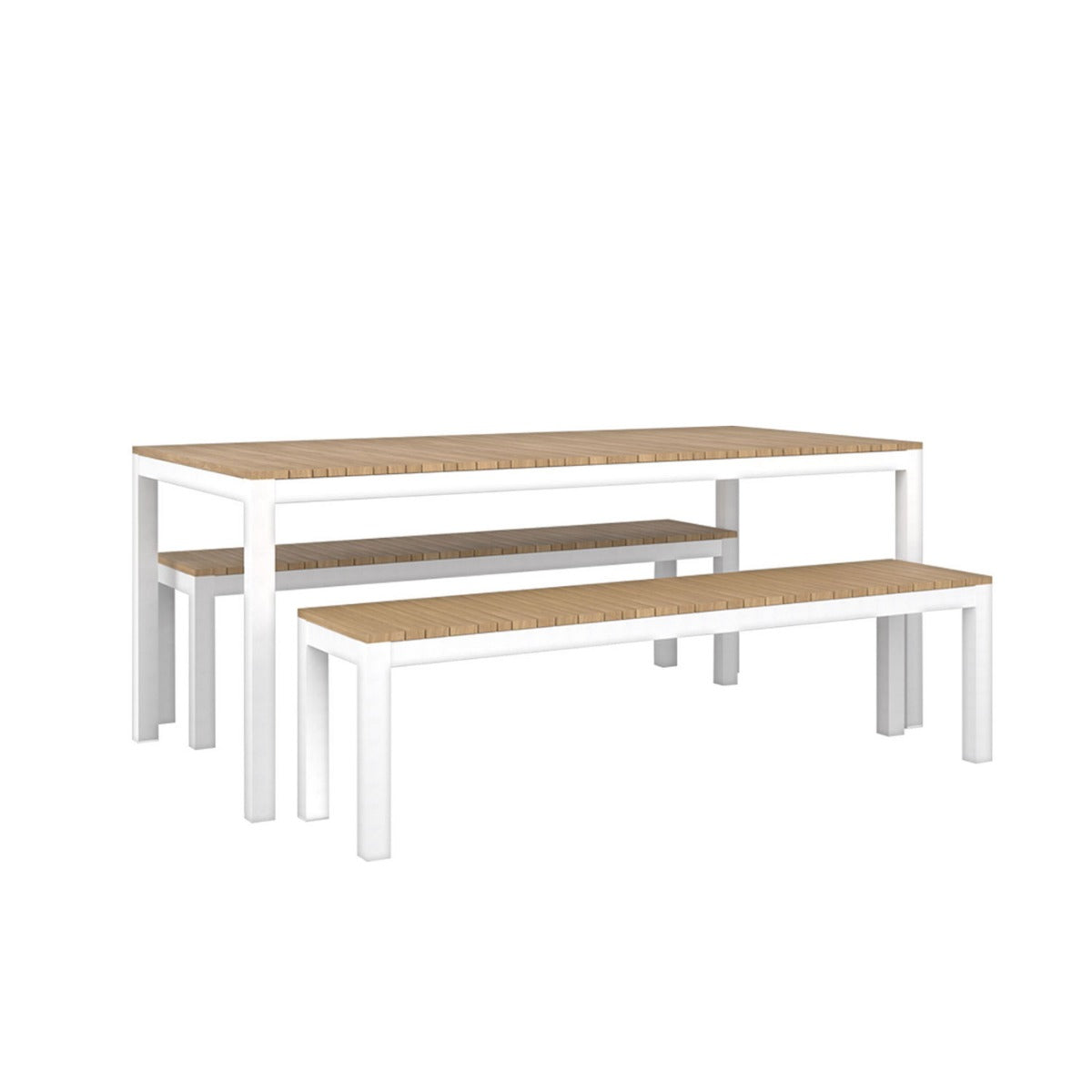 Tandem Alu Table and Bench Dining Set - White