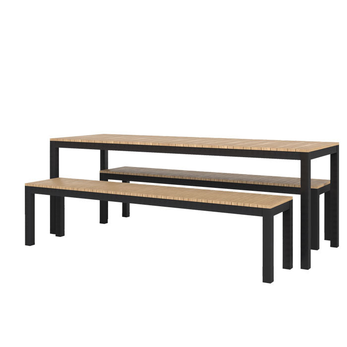 Narrow Width Tandem Alu Table and Bench Dining Set - Black - Tandem 210x70 + 2 Backless Bench